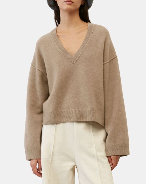 Pull en Laine mélangée col V marron clair