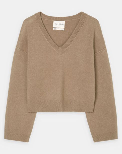 Pull en Laine mélangée col V marron clair