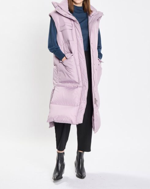 Doudoune longue sans manches 3 poches violet clair