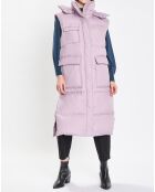 Doudoune longue sans manches 3 poches violet clair