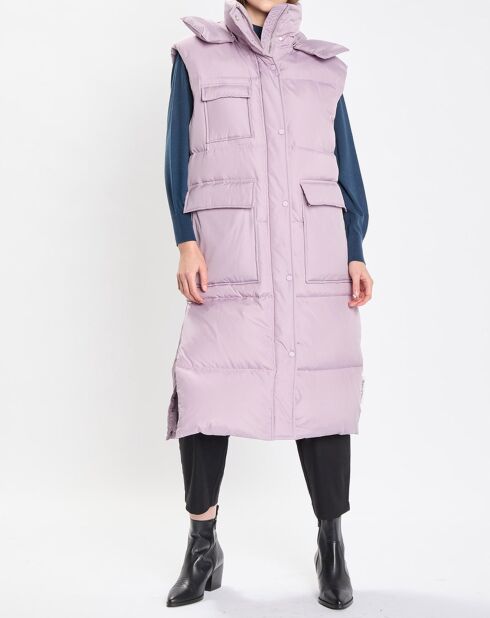Doudoune longue sans manches 3 poches violet clair