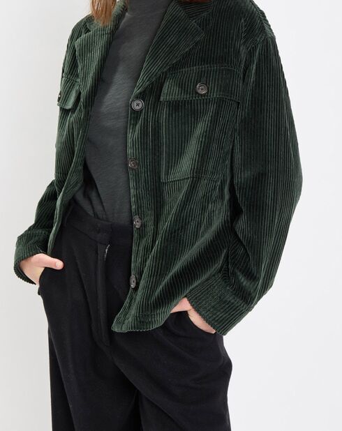 Veste en Velours côtelé 100% Coton Bio vert foncé