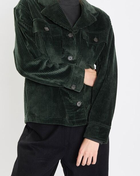 Veste en Velours côtelé 100% Coton Bio vert foncé
