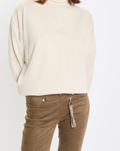 Sweat col roulé molletonné écru