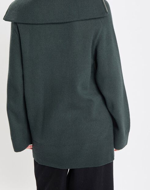 Pull long en Laine mélangé vert foncé