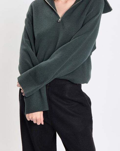Pull long en Laine mélangé vert foncé