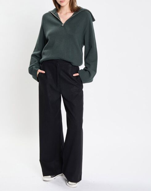 Pull long en Laine mélangé vert foncé
