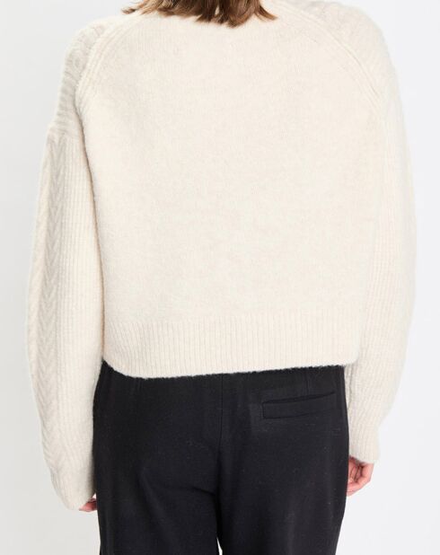 Cardigan en Laine mélangée à torsades écru