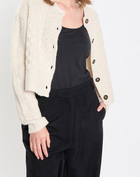 Cardigan en Laine mélangée à torsades écru