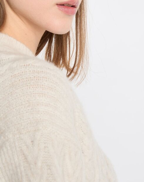 Cardigan en Laine mélangée à torsades écru