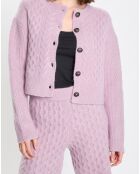Cardigan en Laine mélangée à torsades rose