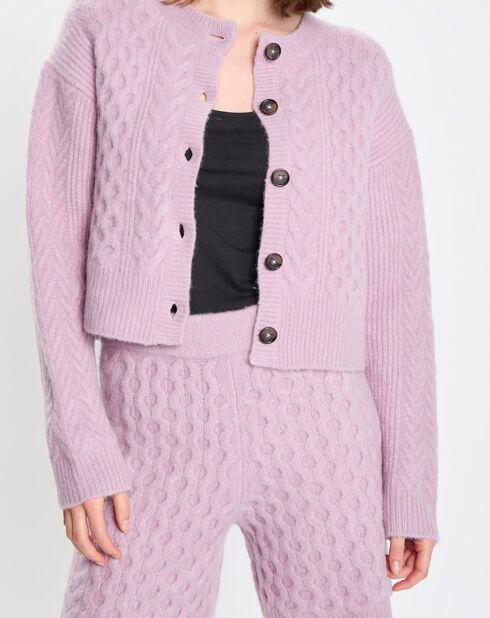 Cardigan en Laine mélangée à torsades rose