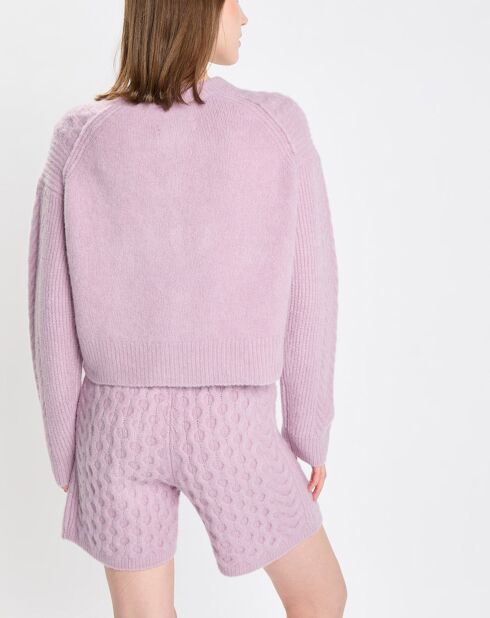 Cardigan en Laine mélangée à torsades rose