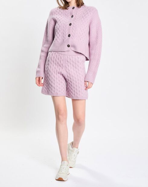 Cardigan en Laine mélangée à torsades rose