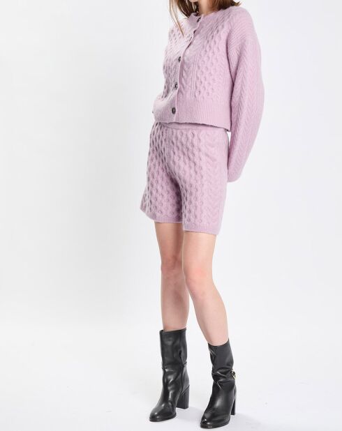 Cardigan en Laine mélangée à torsades rose