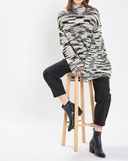 Pull en Laine & Alpaga mélangés noir/gris