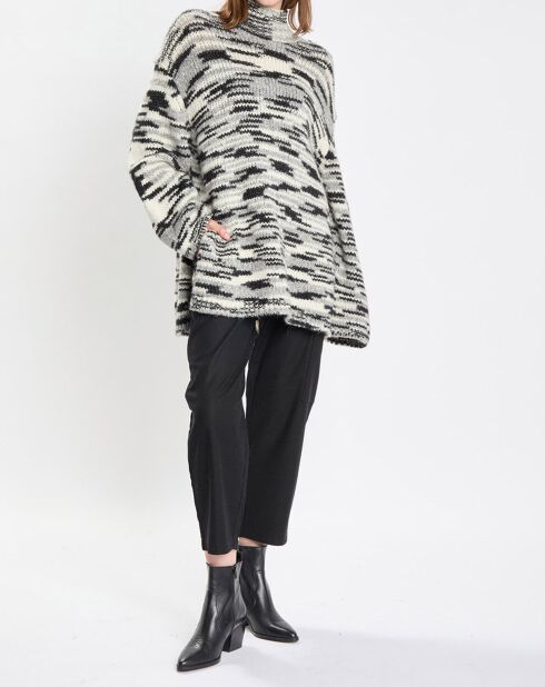 Pull en Laine & Alpaga mélangés noir/gris