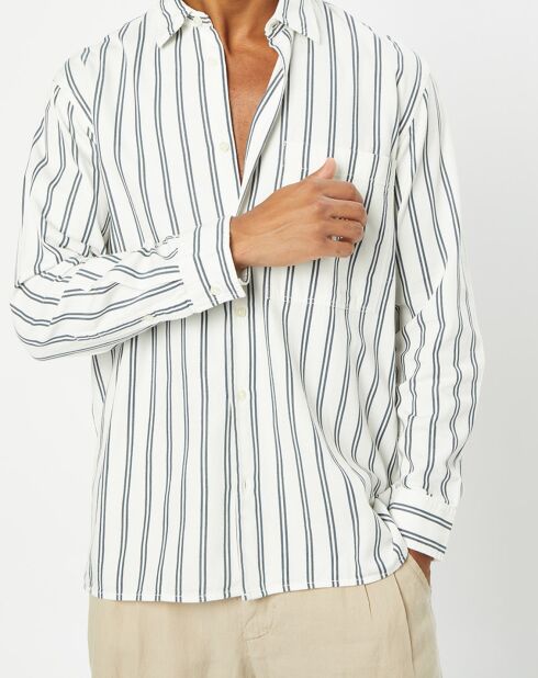 Chemise manches longues Rayée Poche blanc/noir