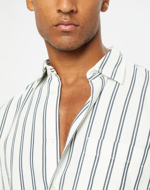 Chemise manches longues Rayée Poche blanc/noir