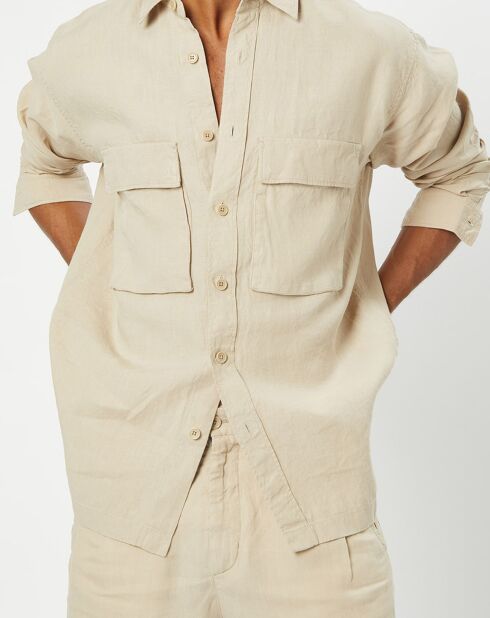 Surchemise 100% Lin manches longues Oversize West beige