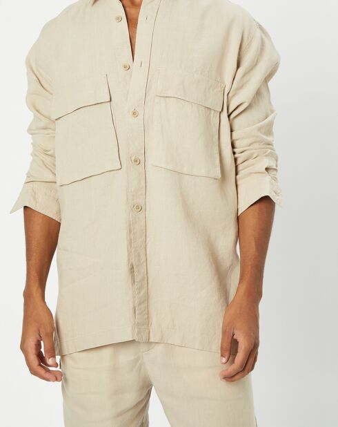 Surchemise 100% Lin manches longues Oversize West beige