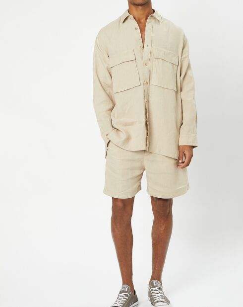 Surchemise 100% Lin manches longues Oversize West beige