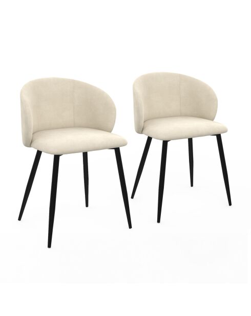 2 Chaises Léona en velours et pieds métal crème - 51x53x71 cm