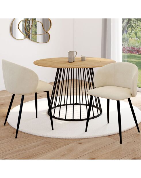 2 Chaises Léona en velours et pieds métal crème - 51x53x71 cm