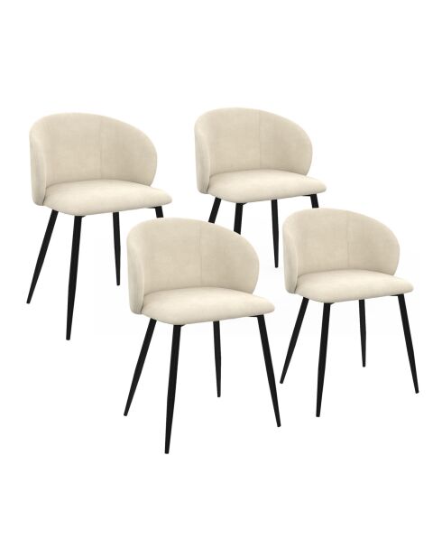 4 Chaises Léona en Velours et pieds métal crème - 51x53x71 cm