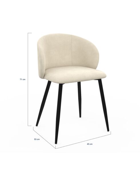 4 Chaises Léona en Velours et pieds métal crème - 51x53x71 cm