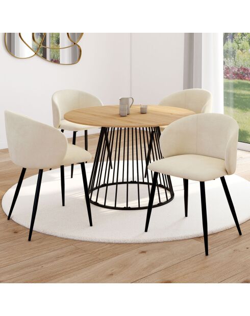 4 Chaises Léona en Velours et pieds métal crème - 51x53x71 cm
