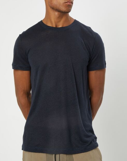 T-Shirt 100% Lin manches courtes Col Rond bleu marine