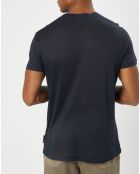 T-Shirt 100% Lin manches courtes Col Rond bleu marine