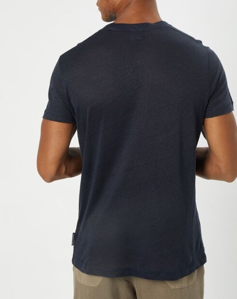 T-Shirt 100% Lin manches courtes Col Rond bleu marine