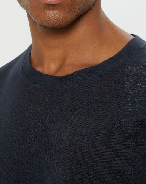 T-Shirt 100% Lin manches courtes Col Rond bleu marine