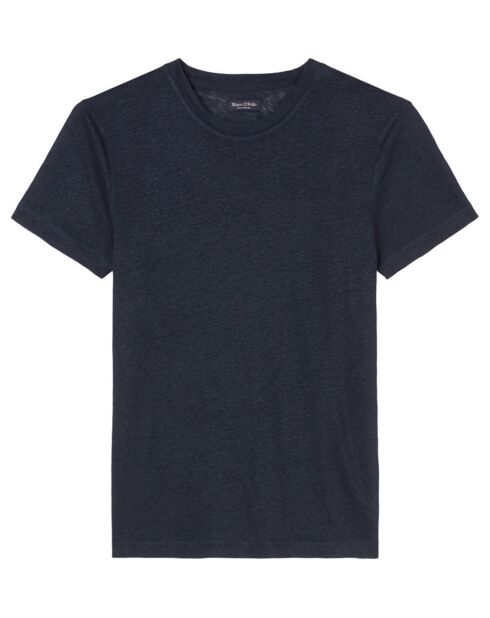 T-Shirt 100% Lin manches courtes Col Rond bleu marine
