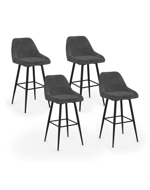 4 Tabourets de bar Olivia en Velours et pieds métal gris foncé  - 44x46x92? cm