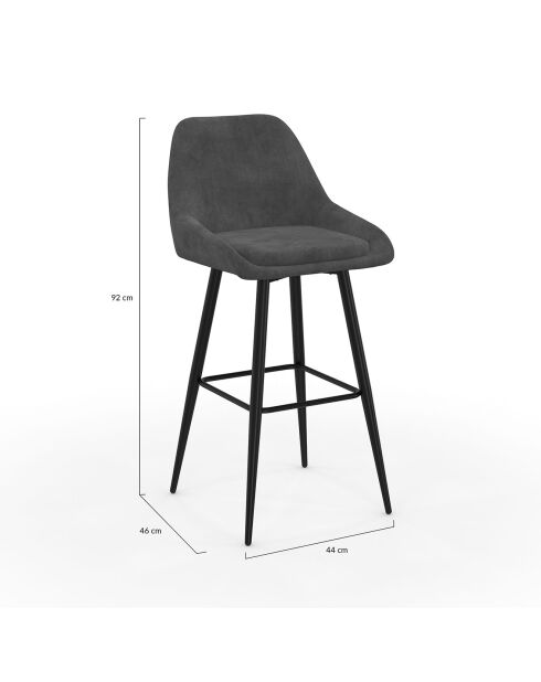 4 Tabourets de bar Olivia en Velours et pieds métal gris foncé  - 44x46x92? cm