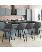 4 Tabourets de bar Olivia en Velours et pieds métal gris foncé  - 44x46x92? cm