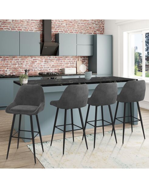 4 Tabourets de bar Olivia en Velours et pieds métal gris foncé  - 44x46x92? cm