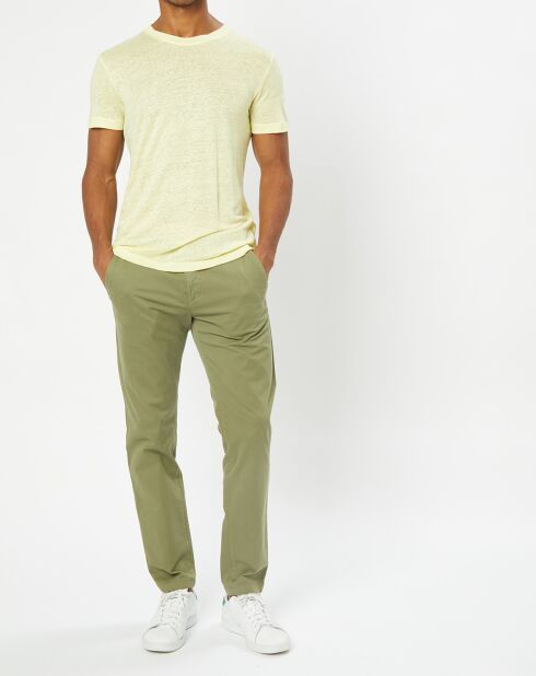 Geel T-shirt met ronde hals en korte mouwen van 100% linnen