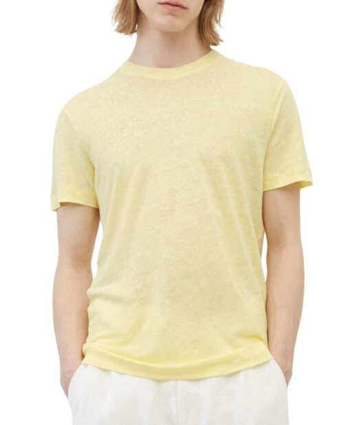 Geel T-shirt met ronde hals en korte mouwen van 100% linnen