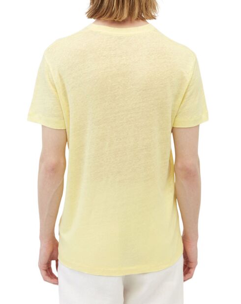 Geel T-shirt met ronde hals en korte mouwen van 100% linnen