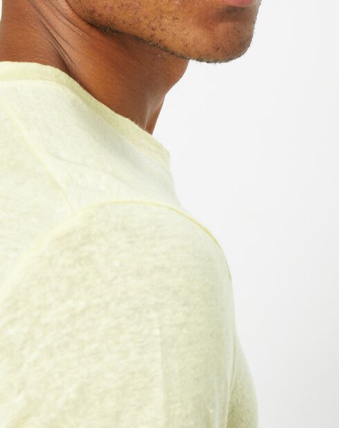 T-Shirt 100% Lin manches courtes Col Rond jaune