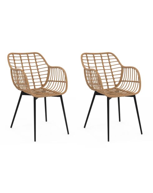 2 Fauteuils Cuba effet rotin et pieds métal imitation rotin - 51x60x80 cm
