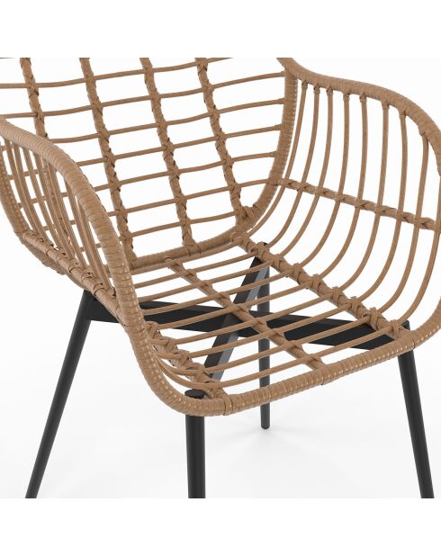 2 Fauteuils Cuba effet rotin et pieds métal imitation rotin - 51x60x80 cm