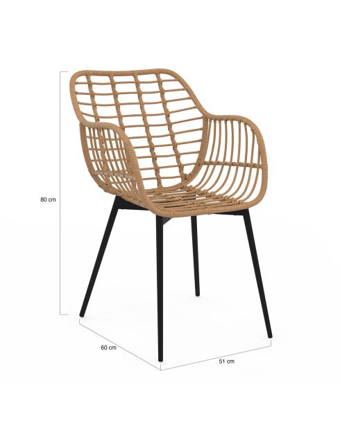 2 Fauteuils Cuba effet rotin et pieds métal imitation rotin - 51x60x80 cm