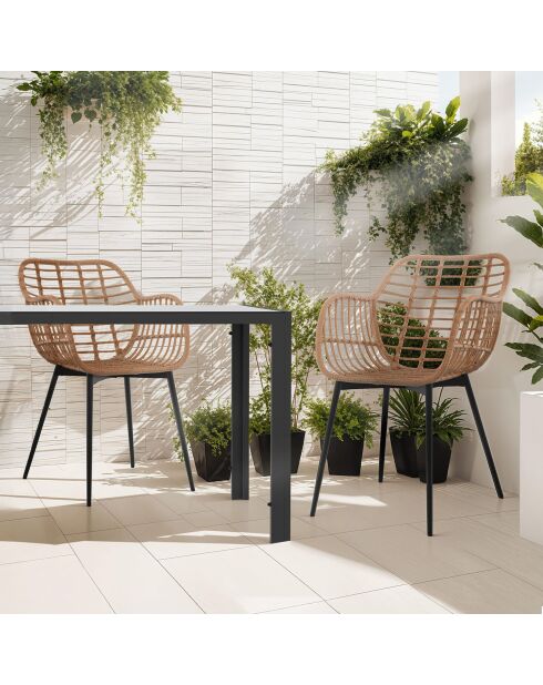 2 Fauteuils Cuba effet rotin et pieds métal imitation rotin - 51x60x80 cm