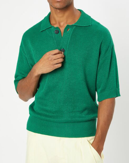 Polo 100% Lin manches courtes Maille vert emeraude