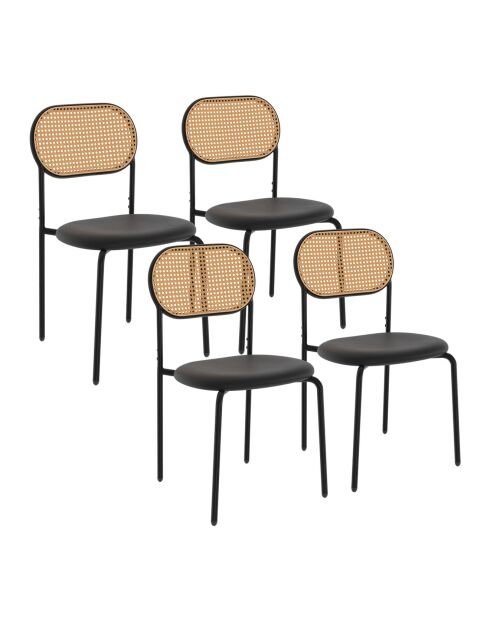 4 Chaises Clarisse dossier cannage noires - 46x49x80 cm